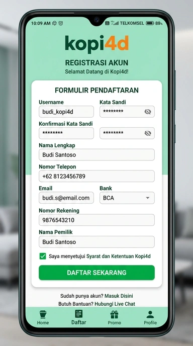 Tampilan halaman daftar kopi4d
